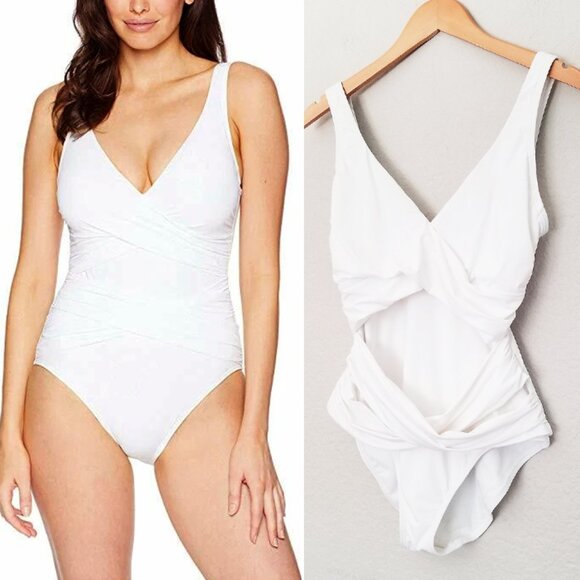Tommy Bahama Pearl Wrap-Front One-Piece Swimsuit White Size 10 Summer Pool Beach - Picture 3 of 15